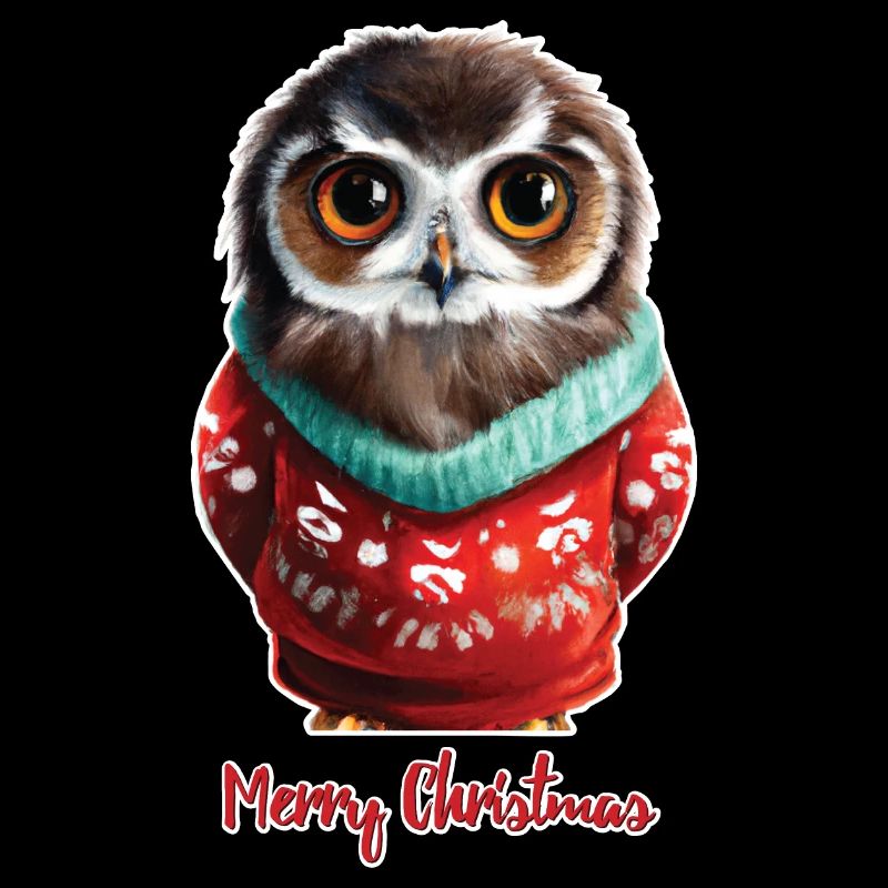 Eule im Pullover mit den Worten Frohe Weihnachten