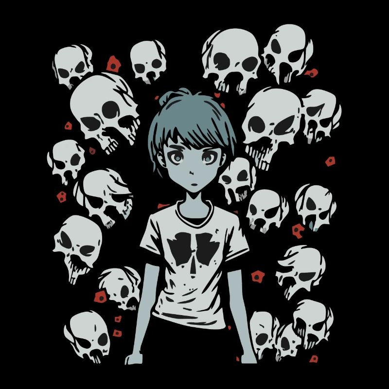 Totenkopf, Knochen und Cartoon-Mädchen
