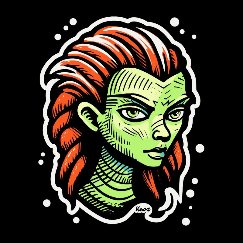 Femme extraterrestre verte - Style de tatouage de science-fiction