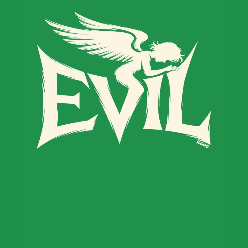 Evil Schriftzug mit dunklem Engel