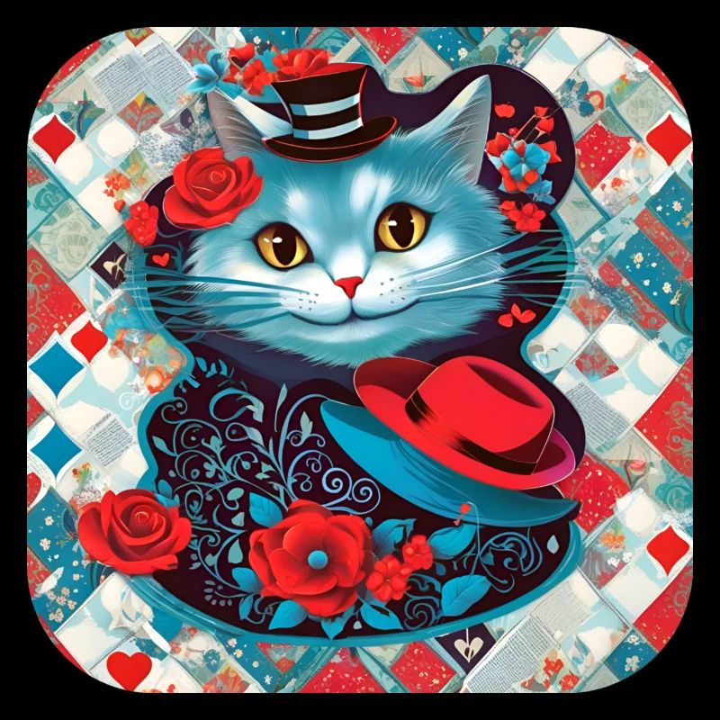 Chat mignon avec chapeau et roses