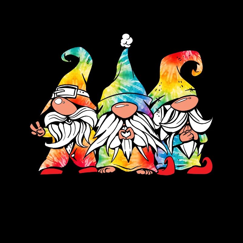 Drei Hippie -Gnomes Groovy Binde Dye Gnomies
