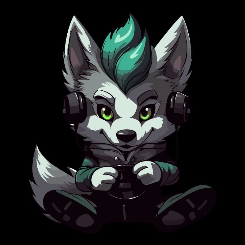 Cute Wolf Player Gaming Wolf Lover