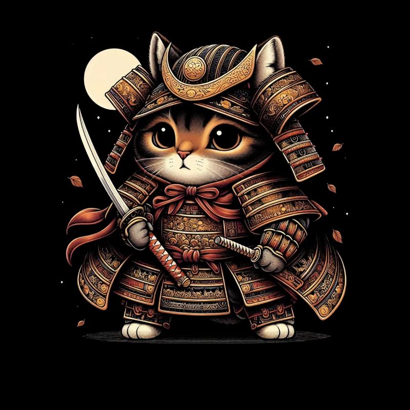 Japanese Samurai Cat Warrior Retro Ninja