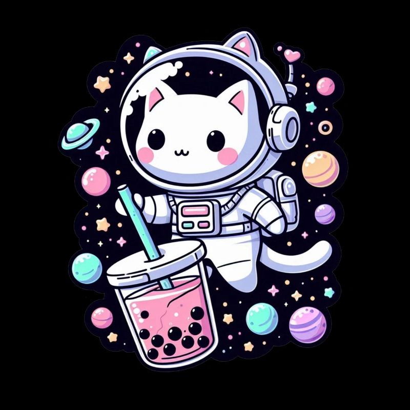 Kawaii Cat Astronaut Bubble Tea in Space