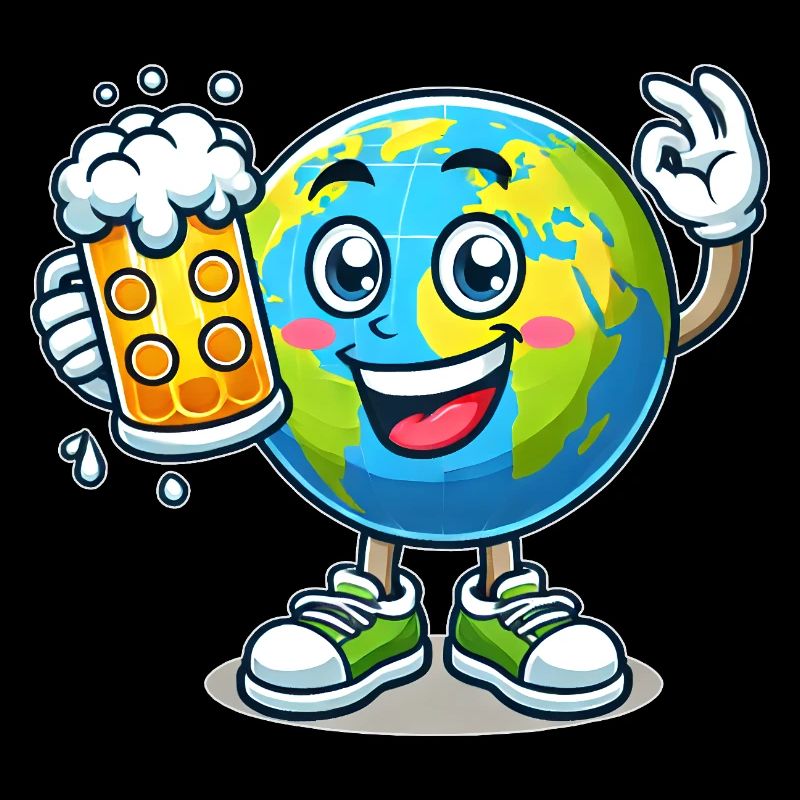 Globe with beer comic style funny motif