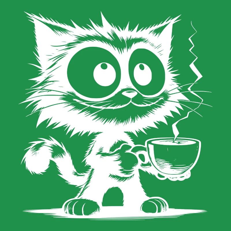 Funny grinning cat with coffee cup