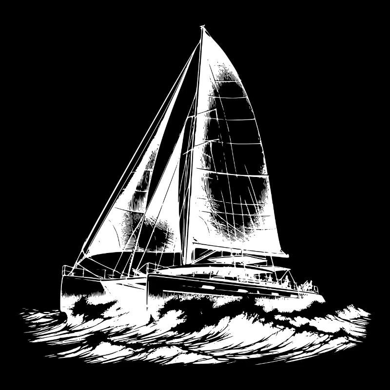 Catamaran chic dans les vagues sous voile vent