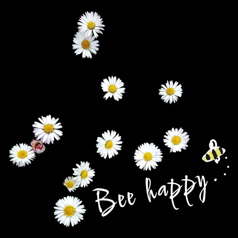 Bee happy, bee, daisy, flowers