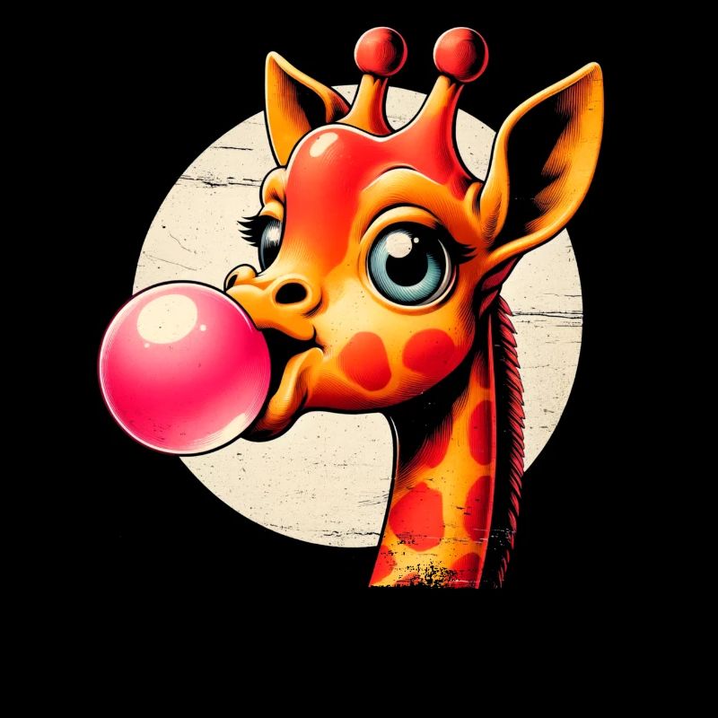 Girafe mignonne avec bulle de chewing-gum