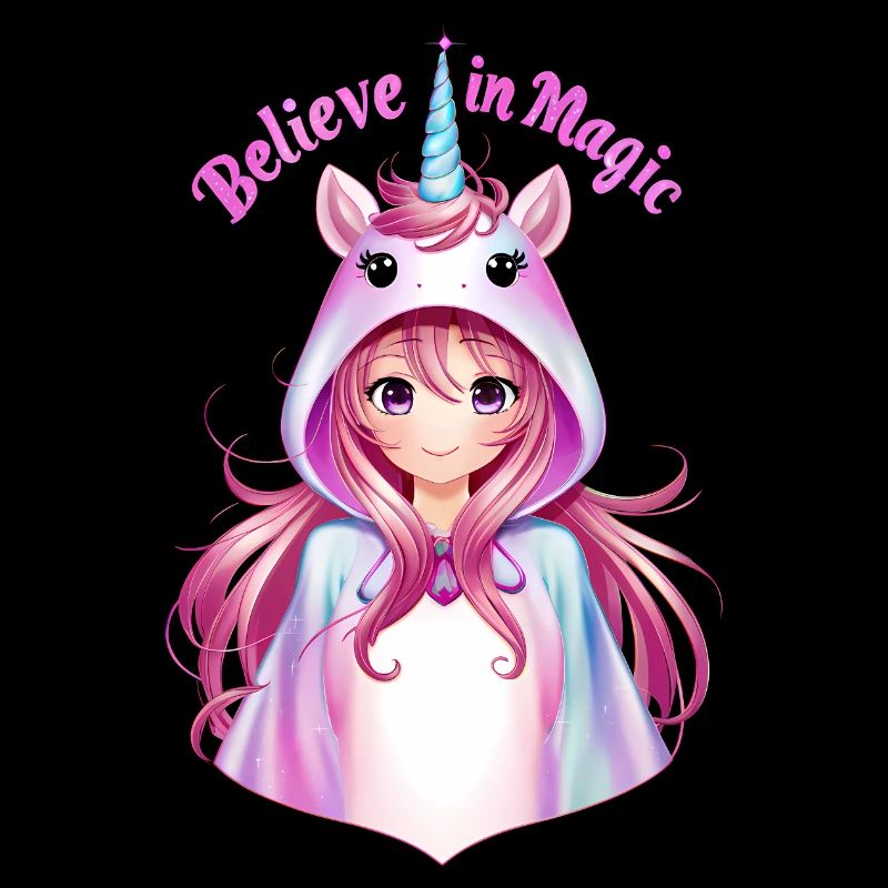 Anime-Mädchen im Einhorn-Anzug