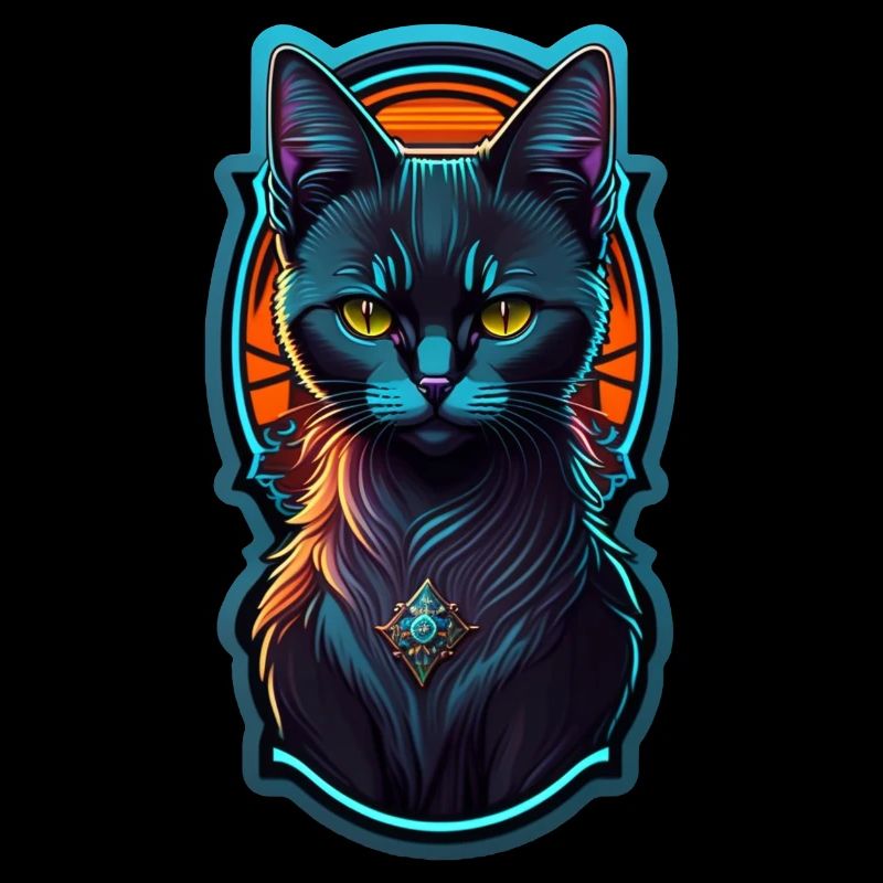 Black kitten and neon light