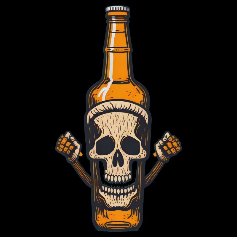 Halb Bierflasche Halb Schädel Trinken Saufen