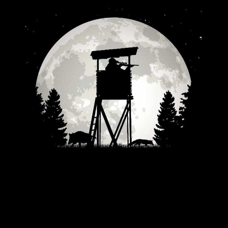 Sauen Jagd Nachts Vollmond Jäger in Hochsitz
