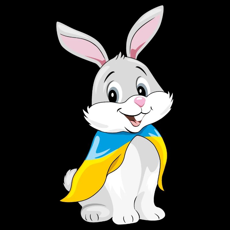Un mignon lapin souriant porte un drapeau ukrainien