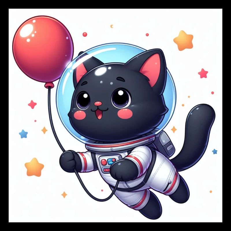 Chat de l’espace mignon avec ballon rouge avec des étoiles