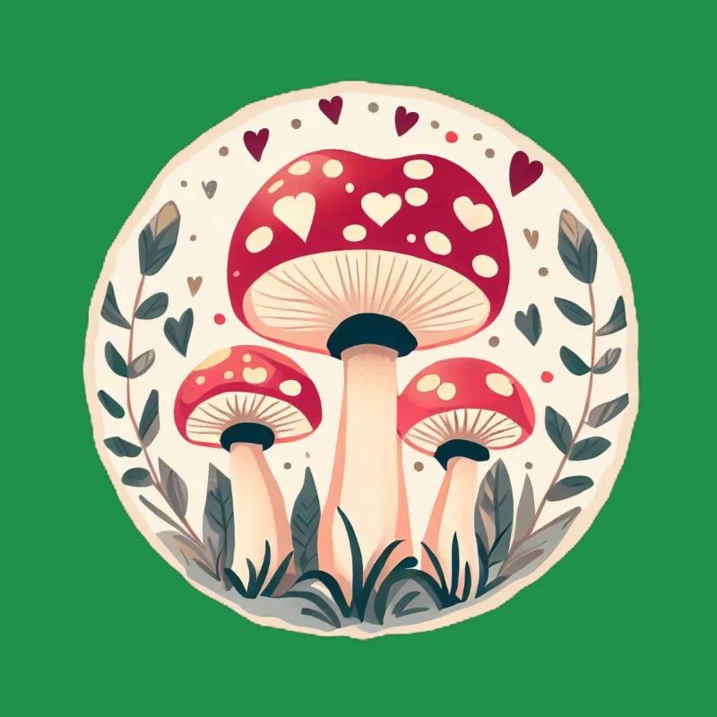 Mushrooms toadstools in magic hearts