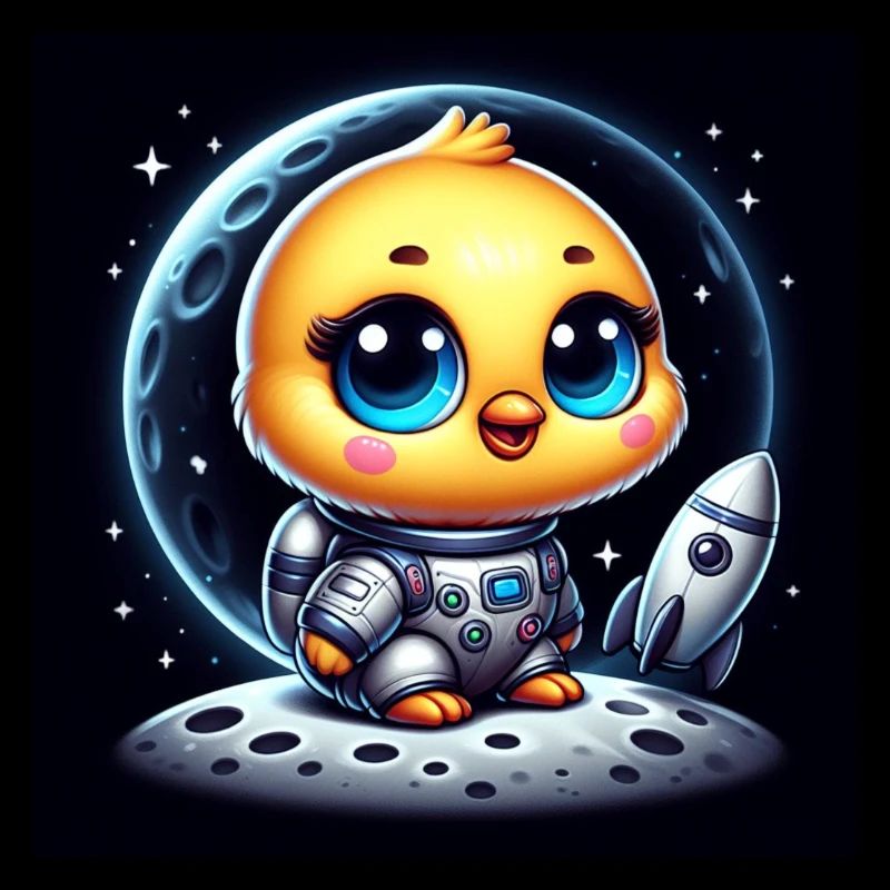 Poussin de l’espace avec fusée dans l’espace