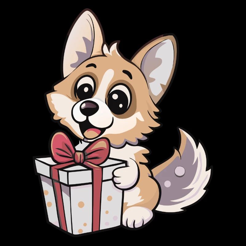 Niedlicher Wolf packt Geschenk aus