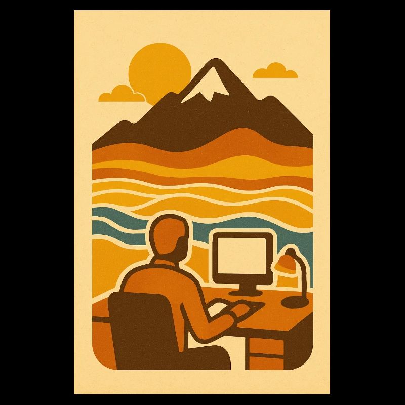 Work & Waves – Retro Mountain Office Art