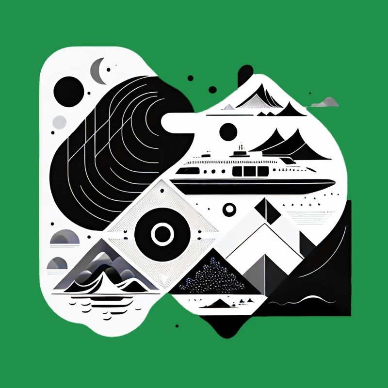 Collage Modern-Stil/ Berge, Schiff Landschaft