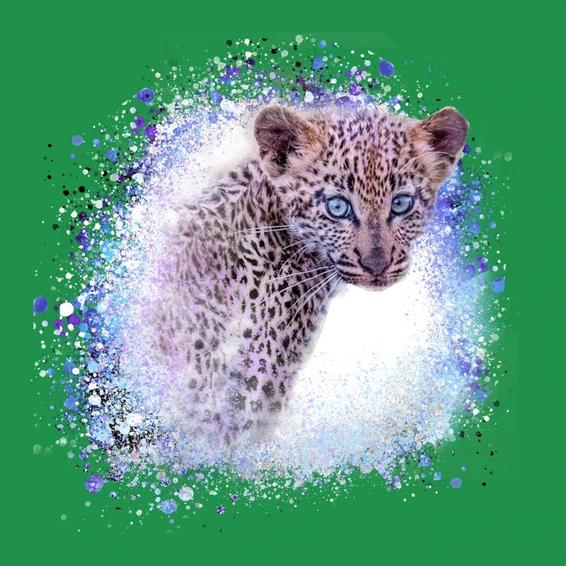 léopard, chat, chat sauvage, graffiti, peinture, bleu
