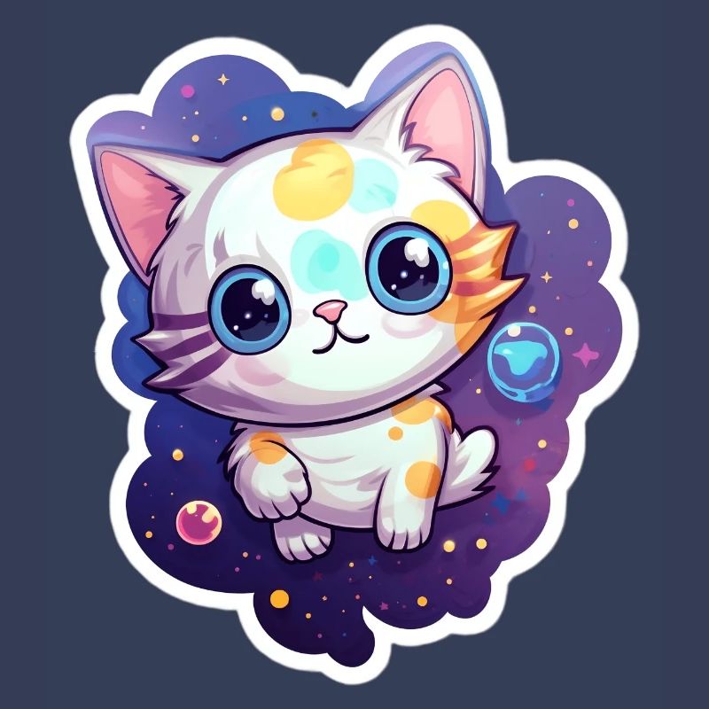 Mignon chat de dessin animé flottant dans l’espace