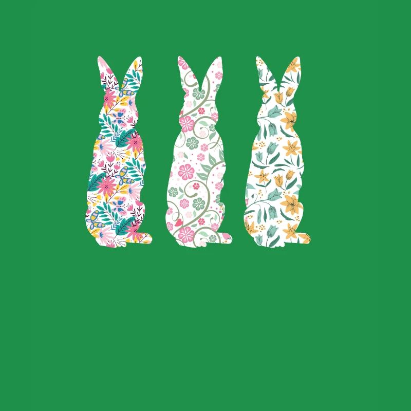Easter Three Bunnies Rabbit Flower