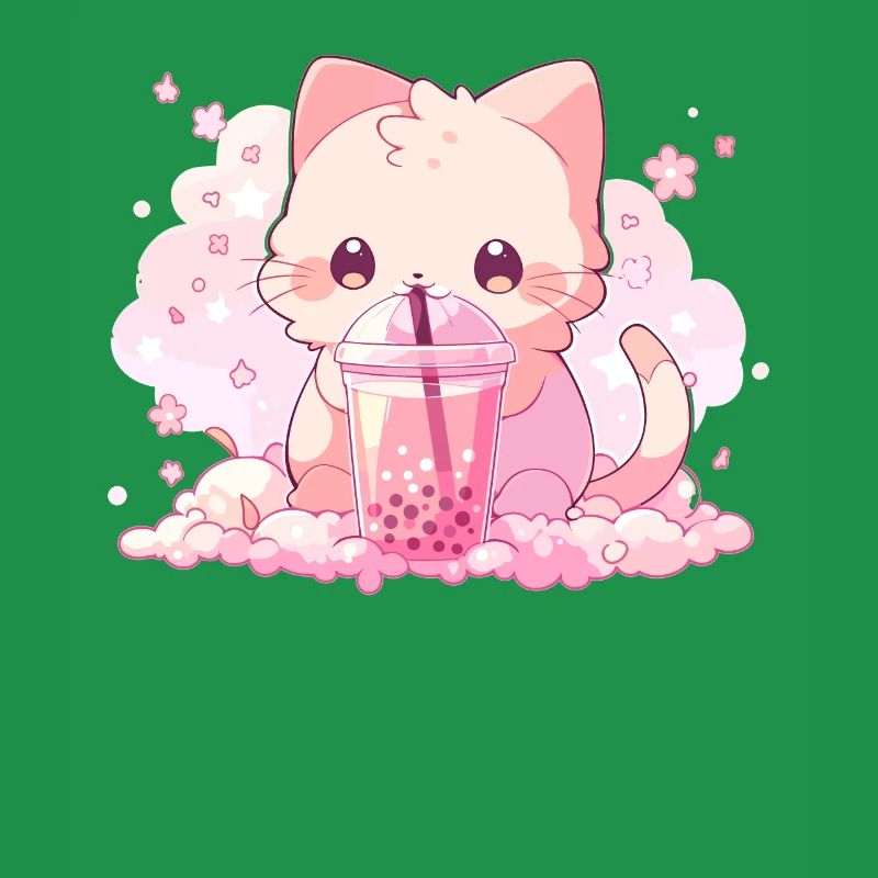 Kawaii Cat Drinks Boba Bubble Tea Chibi