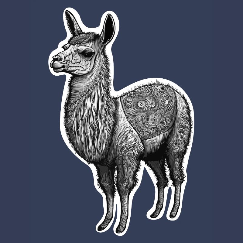 Black and White Llama Drawing with Patterns