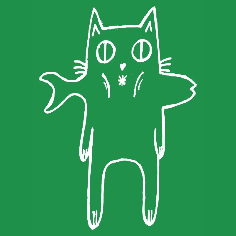 Drôle de chat avec du poisson dans sa gueule