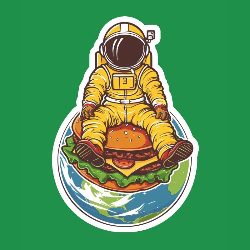 Astronaut schwebt über der Erde mit einem Burger
