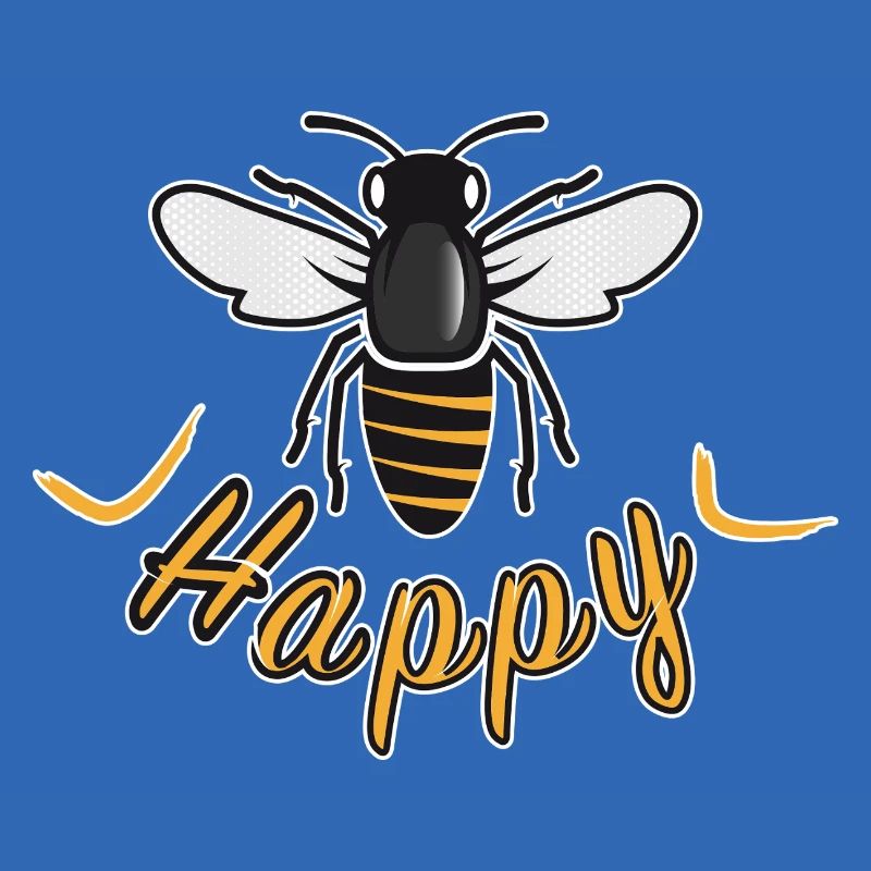 Glückliche Biene mit 'Happy'-Schriftzug