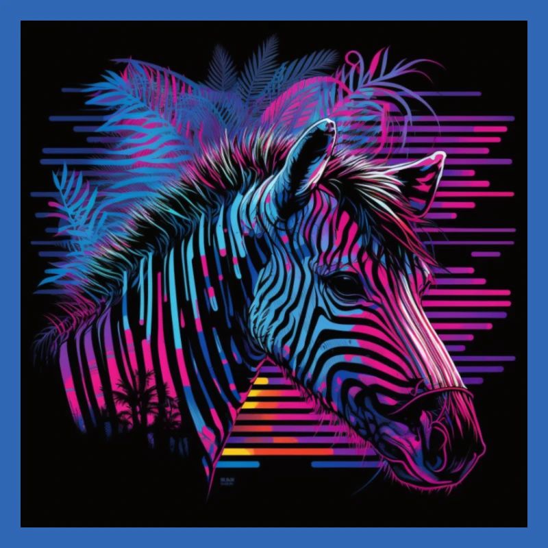 Zebra mit Neonfarben, Synthwave / 80er Jahre