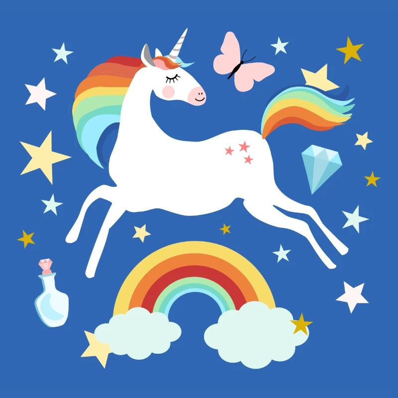 springendes Einhorn Regenbogen Pferd Wolken Sterne