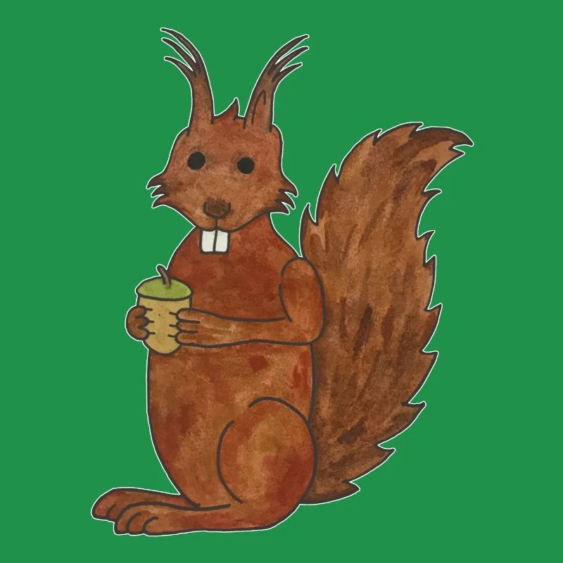süßes Eichhörnchen mit Eichennuss mit Outlines