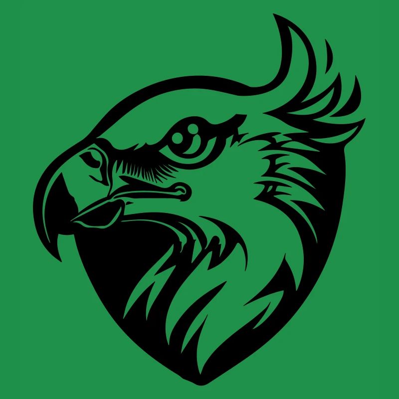 eagle's head with wing in profile with shield