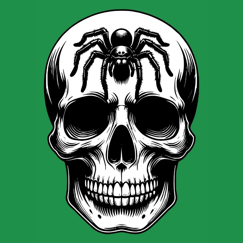 Skull with large spider on the forehead