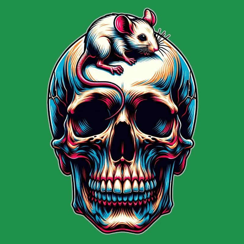 Skull with cute little mouse on forehead