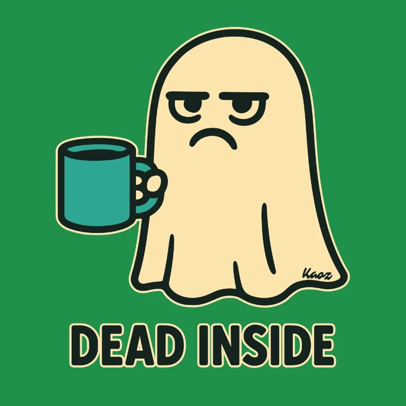 Ghost with coffee and a dead look inside