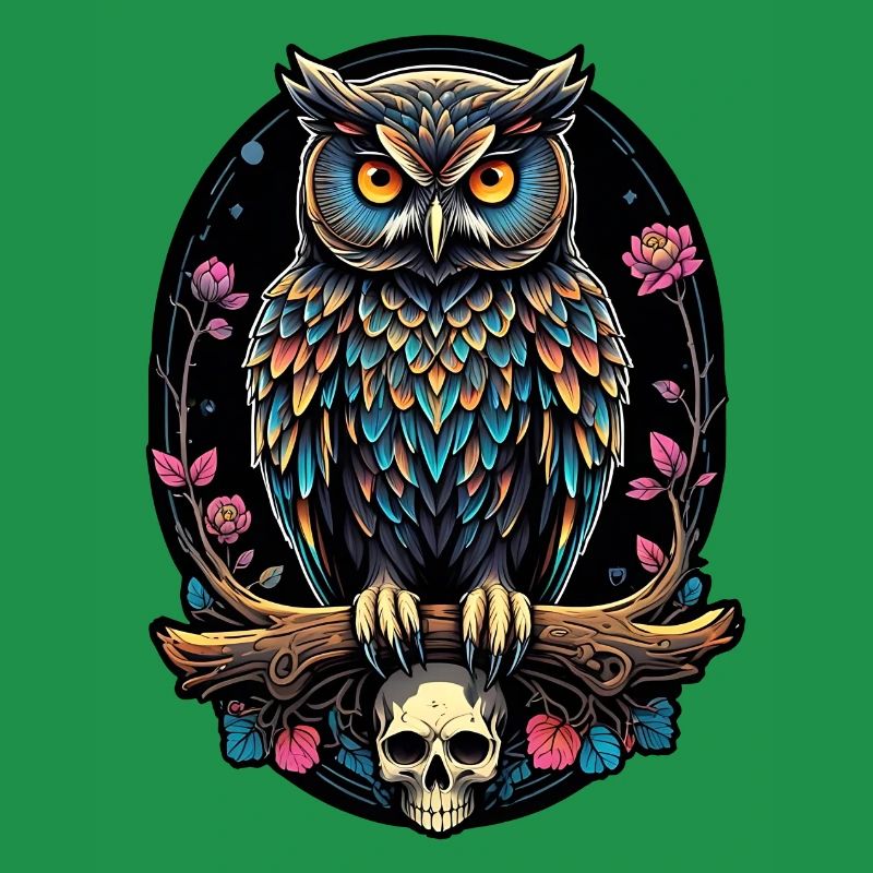 Dekorative bunte Eule mit Schädel
