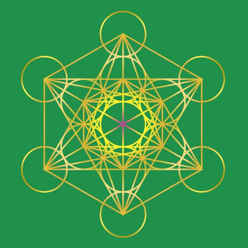 Cube de Metatron en or avec un centre rose