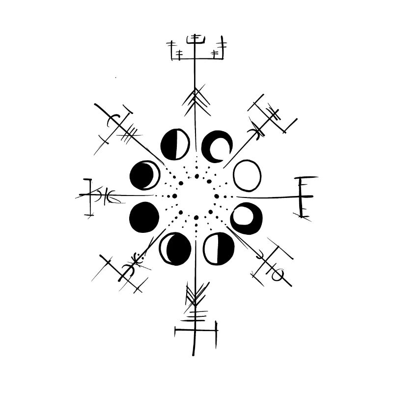 Compass Vikings sketch and evolution sun/moon