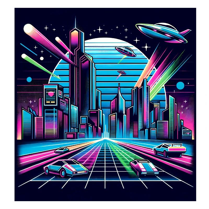 Synthwave City with UFOs