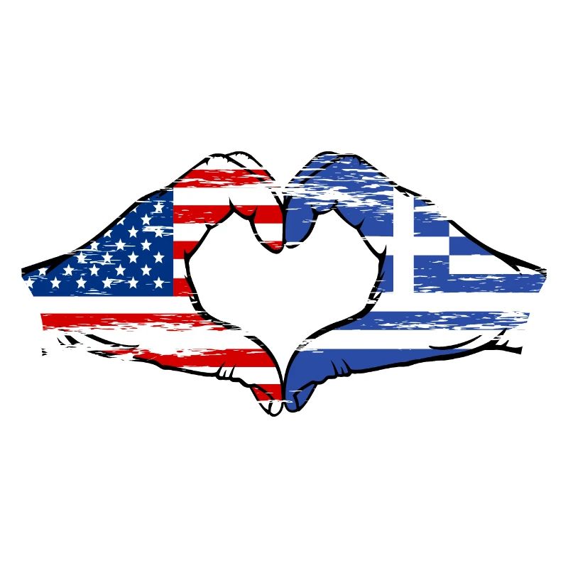 USA Grèce Drapeau Mains Coeur Forme Utilisé