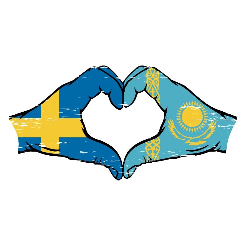 Suède Kazakhstan Drapeau Mains Coeur Forme Utilisé