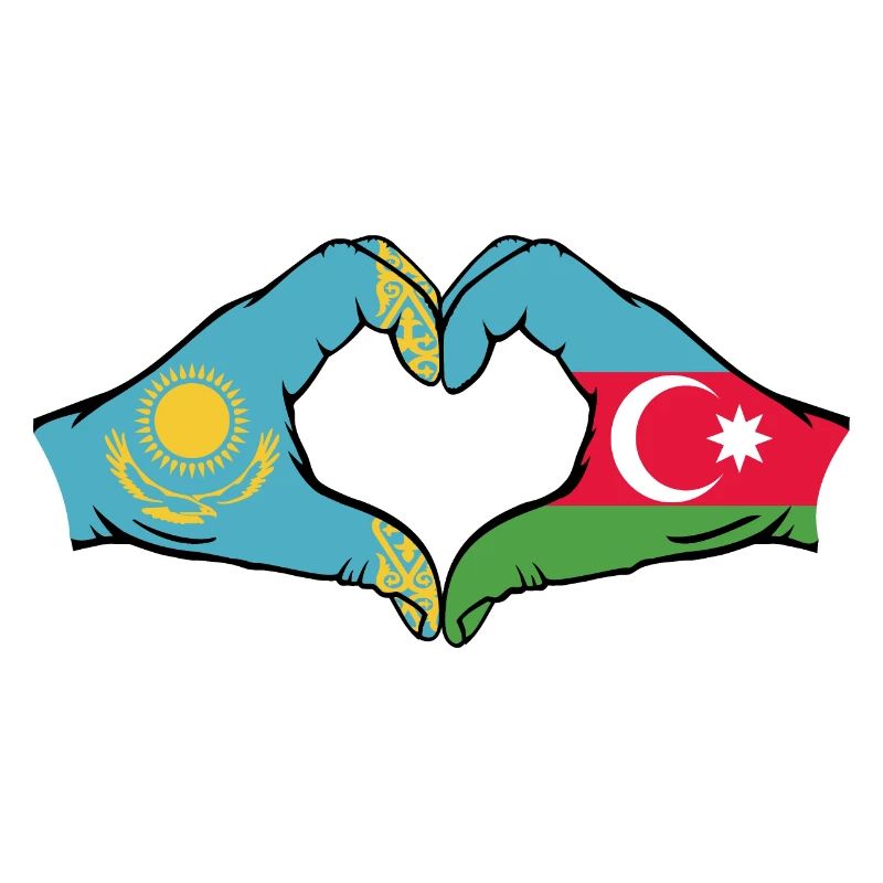 Kazakhstan Azerbaïdjan Drapeau Mains Coeur Forme