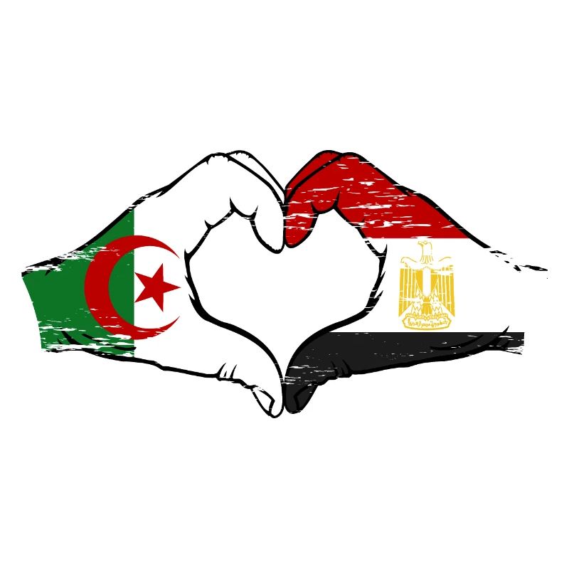 Algérie Egypte Drapeau Mains Coeur Forme Utilisé
