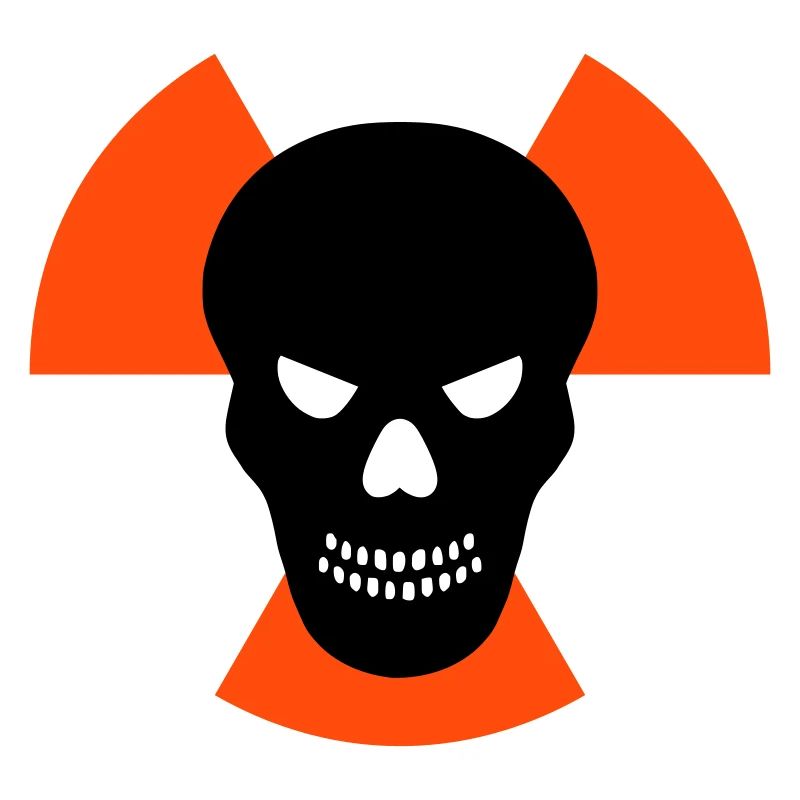 Schädel mit bösem Blick vor Strahlenwarnzeichen