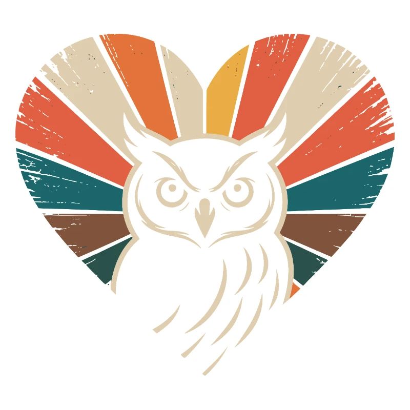 Herz mit Eule im Retro-Stil